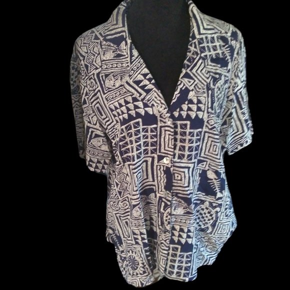 Patterned Button Down Top  by Notations | Size XL - Picture 3 of 5